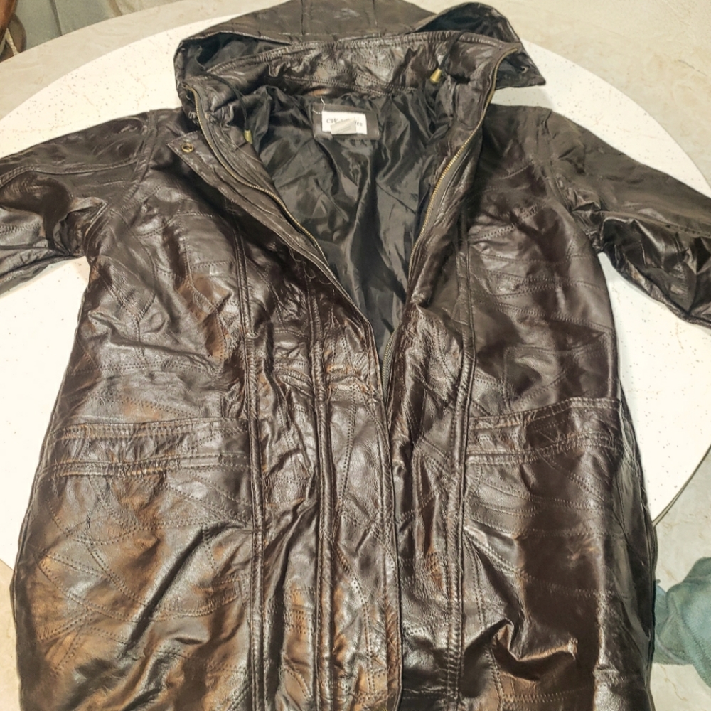 Womens Leather Coat, Size M
